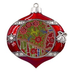 Authentic Aboriginal Art - Connections Metal Snowflake And Bell Red Ornament