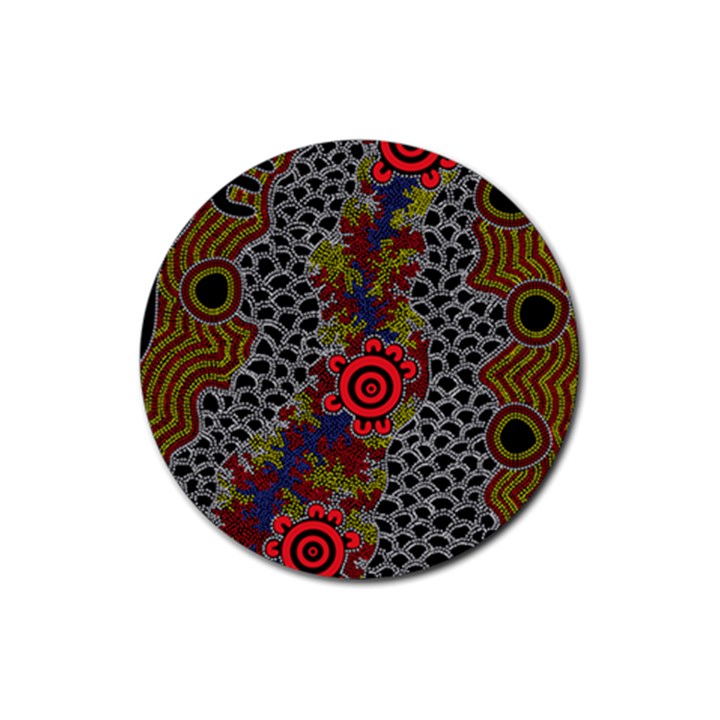 Authentic Aboriginal Art - Gathering Rubber Round Coaster (4 pack)