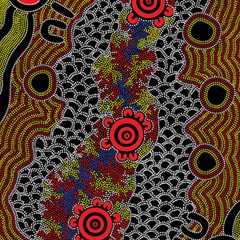 Authentic Aboriginal Art - Gathering Play Mat (square) by hogartharts