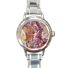 Abstract Pink Blend Round Italian Charm Watch by kaleidomarblingart