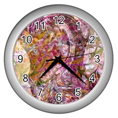 Abstract Pink Blend Wall Clock (silver) by kaleidomarblingart