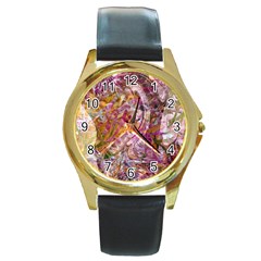 Abstract Pink Blend Round Gold Metal Watch by kaleidomarblingart