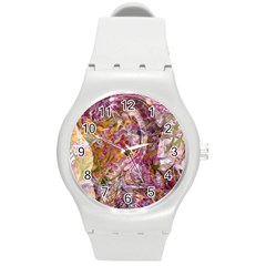 Abstract Pink Blend Round Plastic Sport Watch (m) by kaleidomarblingart