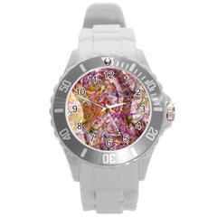 Abstract Pink Blend Round Plastic Sport Watch (l) by kaleidomarblingart