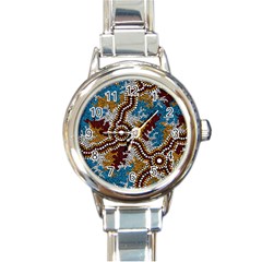 Authentic Aboriginal Art - Wetland Dreaming Round Italian Charm Watch by hogartharts