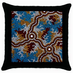 Authentic Aboriginal Art - Wetland Dreaming Throw Pillow Case (black) by hogartharts