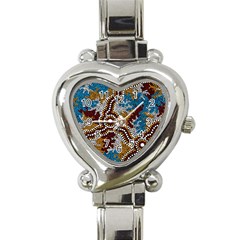 Authentic Aboriginal Art - Wetland Dreaming Heart Italian Charm Watch by hogartharts