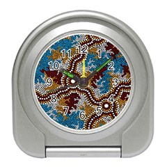 Authentic Aboriginal Art - Wetland Dreaming Travel Alarm Clock by hogartharts