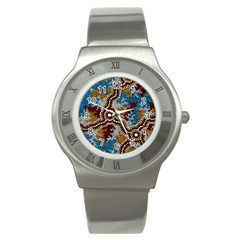 Authentic Aboriginal Art - Wetland Dreaming Stainless Steel Watch by hogartharts