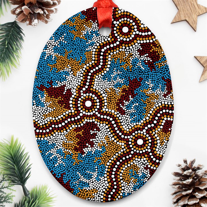 Authentic Aboriginal Art - Wetland Dreaming Oval Ornament (Two Sides)