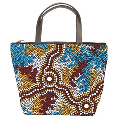 Authentic Aboriginal Art - Wetland Dreaming Bucket Bag by hogartharts