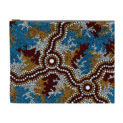 Authentic Aboriginal Art - Wetland Dreaming Cosmetic Bag (xl) by hogartharts