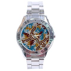 Authentic Aboriginal Art - Wetland Dreaming Stainless Steel Analogue Watch by hogartharts