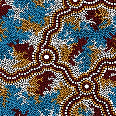 Authentic Aboriginal Art - Wetland Dreaming Play Mat (rectangle) by hogartharts