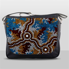 Authentic Aboriginal Art - Wetland Dreaming Messenger Bag by hogartharts