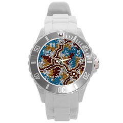 Authentic Aboriginal Art - Wetland Dreaming Round Plastic Sport Watch (l) by hogartharts