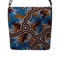 Authentic Aboriginal Art - Wetland Dreaming Flap Closure Messenger Bag (l) by hogartharts