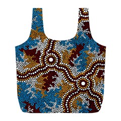 Authentic Aboriginal Art - Wetland Dreaming Full Print Recycle Bag (l) by hogartharts