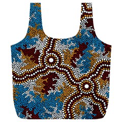 Authentic Aboriginal Art - Wetland Dreaming Full Print Recycle Bag (xl) by hogartharts