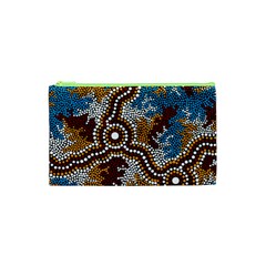 Authentic Aboriginal Art - Wetland Dreaming Cosmetic Bag (xs) by hogartharts