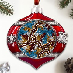 Authentic Aboriginal Art - Wetland Dreaming Metal Snowflake And Bell Red Ornament by hogartharts