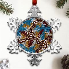 Authentic Aboriginal Art - Wetland Dreaming Metal Small Snowflake Ornament by hogartharts