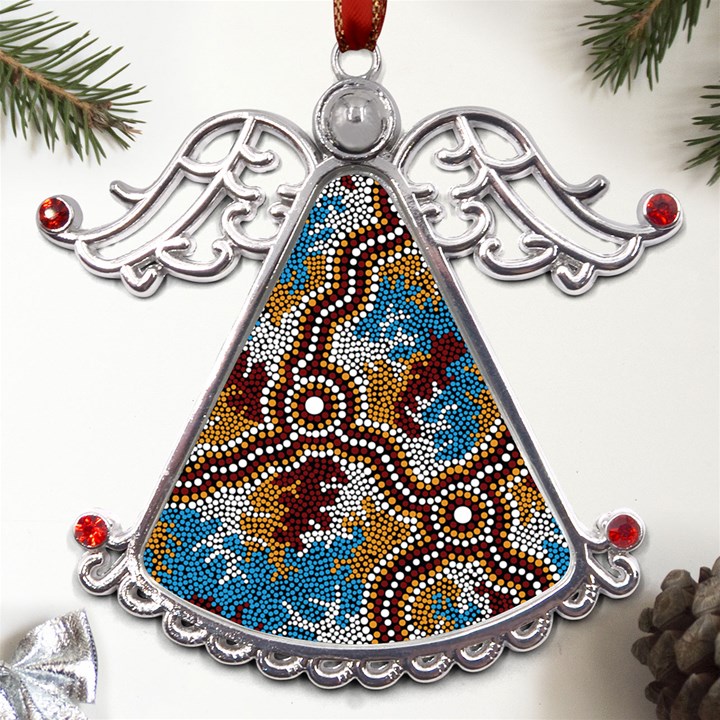 Authentic Aboriginal Art - Wetland Dreaming Metal Angel with Crystal Ornament