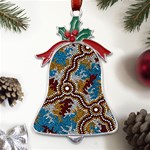 Authentic Aboriginal Art - Wetland Dreaming Metal Holly Leaf Bell Ornament Front