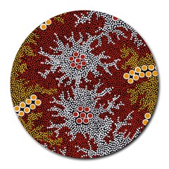 Authentic Aboriginal Art - Bushland Dreaming Round Mousepad by hogartharts