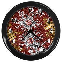 Authentic Aboriginal Art - Bushland Dreaming Wall Clock (black) by hogartharts