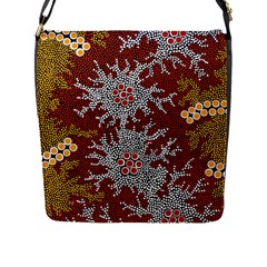 Authentic Aboriginal Art - Bushland Dreaming Flap Closure Messenger Bag (l) by hogartharts