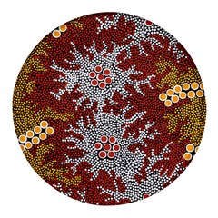 Authentic Aboriginal Art - Bushland Dreaming Round Glass Fridge Magnet (4 Pack) by hogartharts