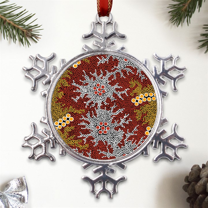 Authentic Aboriginal Art - Bushland Dreaming Metal Large Snowflake Ornament