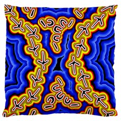 Authentic Aboriginal Art - Emu Dreaming Standard Premium Plush Fleece Cushion Case (two Sides) by hogartharts