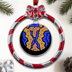 Authentic Aboriginal Art - Emu Dreaming Metal Red Ribbon Round Ornament by hogartharts