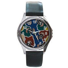 Authentic Aboriginal Art - Riverside Dreaming Round Metal Watch by hogartharts