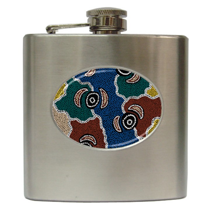 Authentic Aboriginal Art - Riverside Dreaming Hip Flask (6 oz)