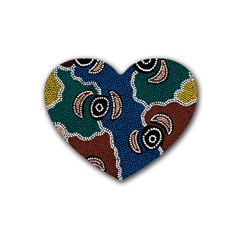 Authentic Aboriginal Art - Riverside Dreaming Rubber Heart Coaster (4 Pack) by hogartharts