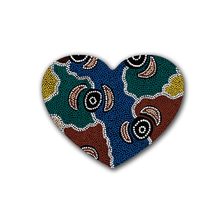 Authentic Aboriginal Art - Riverside Dreaming Rubber Heart Coaster (4 pack)