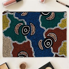 Authentic Aboriginal Art - Riverside Dreaming Cosmetic Bag (xxxl) by hogartharts