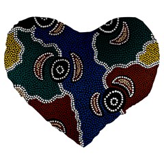 Authentic Aboriginal Art - Riverside Dreaming Large 19  Premium Heart Shape Cushions by hogartharts