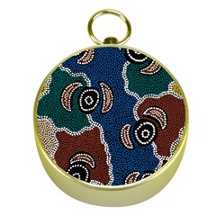 Authentic Aboriginal Art - Riverside Dreaming Gold Compasses by hogartharts