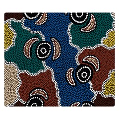 Authentic Aboriginal Art - Riverside Dreaming Two Sides Premium Plush Fleece Blanket (small) by hogartharts