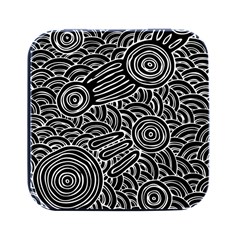 Authentic Aboriginal Art - Meeting Places Square Metal Box (black) by hogartharts