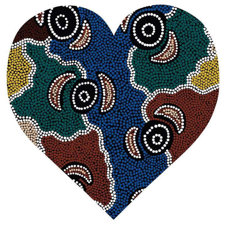 Authentic Aboriginal Art - Riverside Dreaming Wooden Puzzle Heart