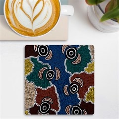 Authentic Aboriginal Art - Riverside Dreaming Uv Print Square Tile Coaster  by hogartharts