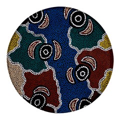 Authentic Aboriginal Art - Riverside Dreaming Round Glass Fridge Magnet (4 Pack) by hogartharts