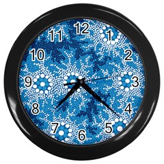 Authentic Aboriginal Art - Waterhole Dreaming Wall Clock (black) by hogartharts