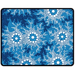 Authentic Aboriginal Art - Waterhole Dreaming Two Sides Fleece Blanket (medium) by hogartharts