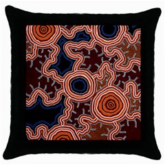 Authentic Aboriginal Art - Pathways Throw Pillow Case (black) by hogartharts